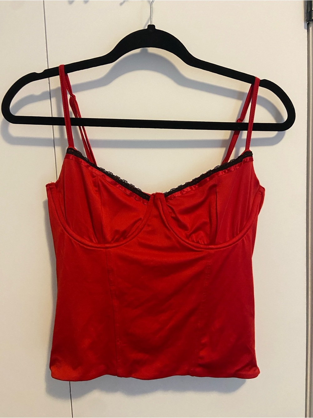 Red Bustier Top With Lace Trim